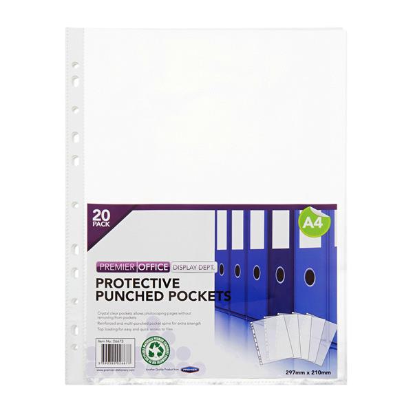 Punched Pockets A4 - Pack of 20 by Premier Stationery on Schoolbooks.ie