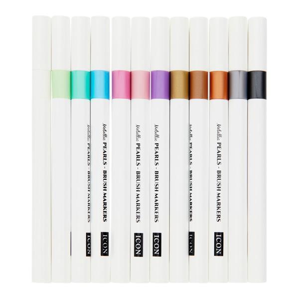 Icon - Pack of 12 Brush Markers - Metallic Pearl by Icon on Schoolbooks.ie