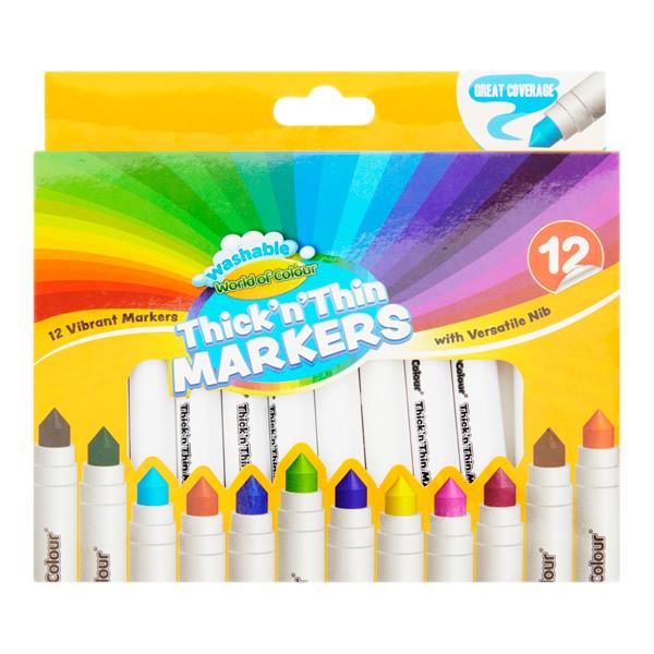 World of Colour - Thick'N'Thin Washable Markers - Pack of 12 by World of Colour on Schoolbooks.ie