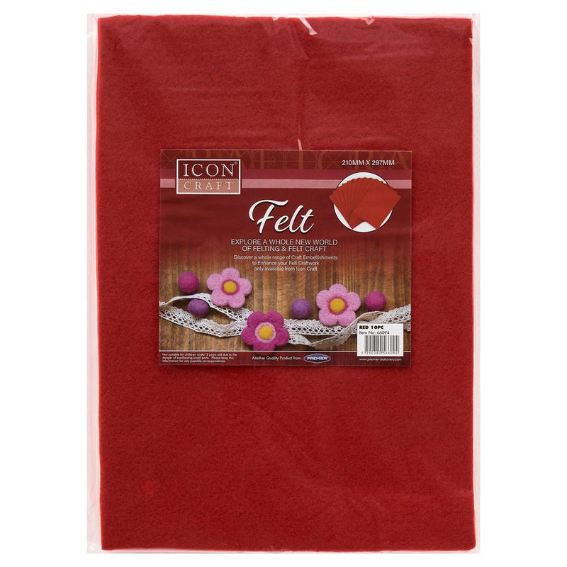 Pack of 10 A4 Felt Sheets - Red by Icon on Schoolbooks.ie