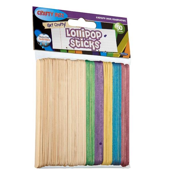 Crafty Bitz - Assorted Wooden Lollipop Sticks - Packet of 50 by Crafty Bitz on Schoolbooks.ie