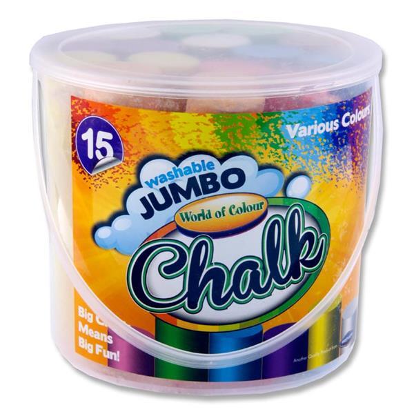 Bucket of 15 Jumbo Sidewalk Chalk - Coloured by World of Colour on Schoolbooks.ie