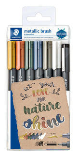 ■ Staedtler - Metallic Brush Pen - Wallet of 7 with Free Pigment Liner by Staedtler on Schoolbooks.ie