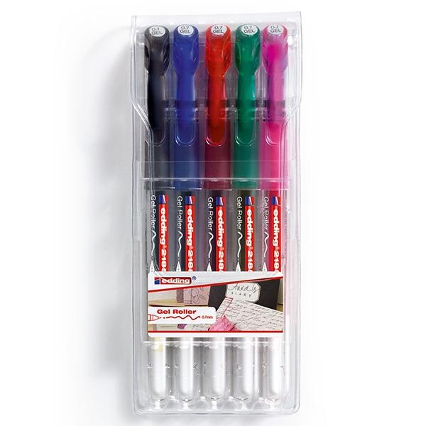 edding 2185 - Set of 5 Gel Ink Pens - Black, Blue, Red, Green and Pink by edding on Schoolbooks.ie