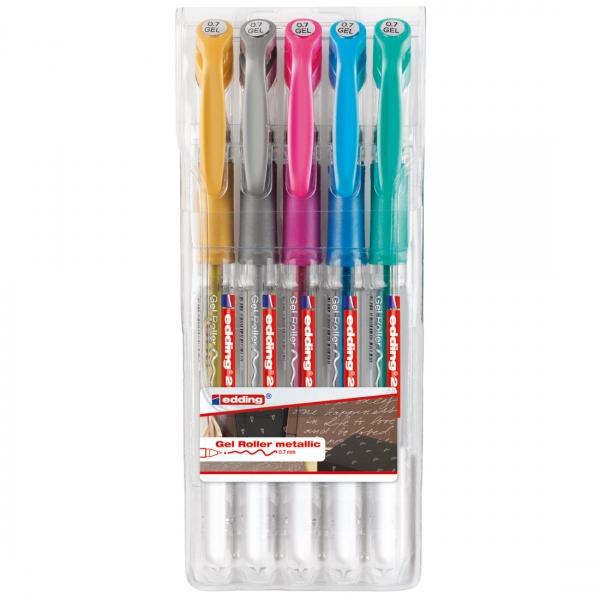 edding 2185 - Set of 5 Gel Ink Pens - Gold, Silver, Pink, Blue and Green by edding on Schoolbooks.ie