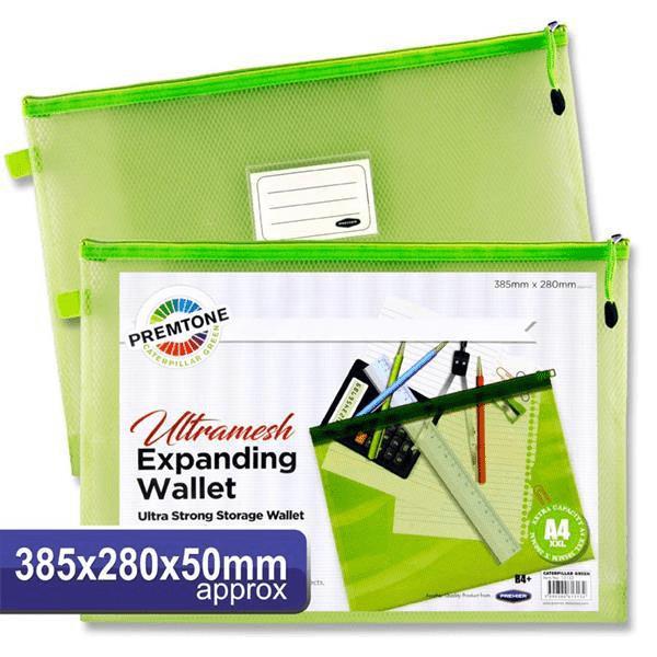 Premier Premtone B4+ Ultramesh Expanding Wallet - Caterpillar Green by Premtone on Schoolbooks.ie