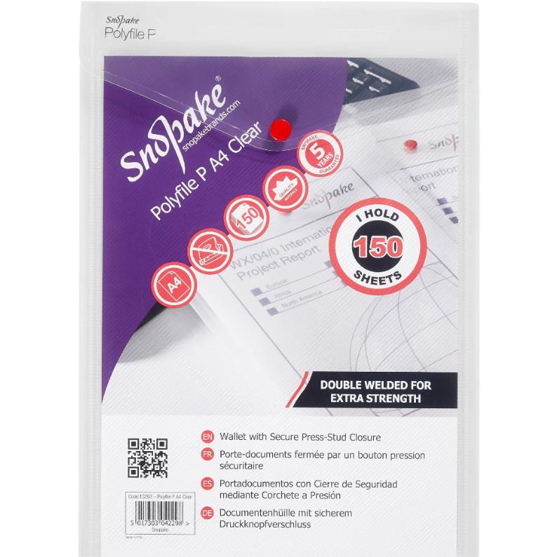 Snopake - Polyfile P File Wallet - Portrait - A4 - Clear - Pack of 5 by Snopake on Schoolbooks.ie